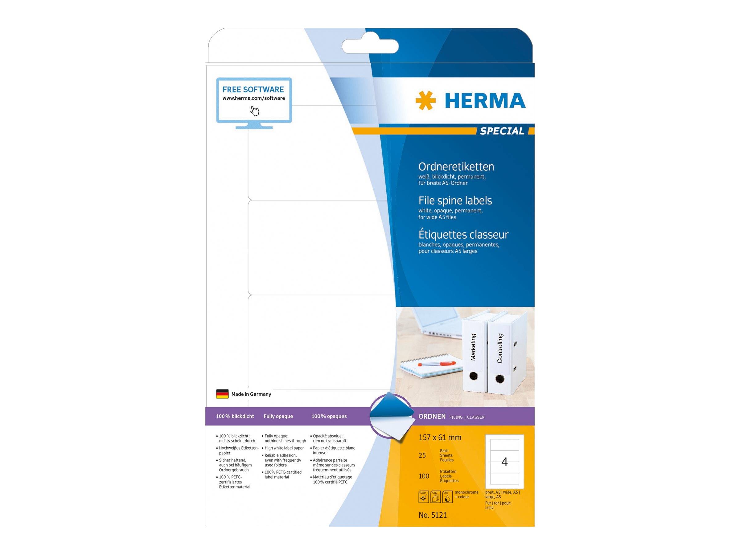 HERMA Special - Papier - matt - permanent selbstklebend - weiß - 157 x 61 mm 100 Etikett(en) (25 Bogen x 4)