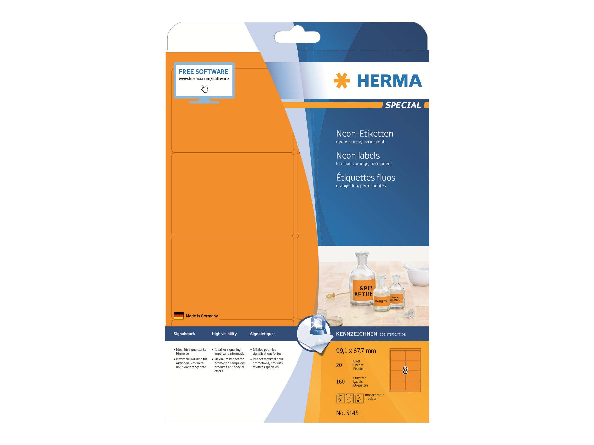 HERMA Special - Papier - matt - permanent selbstklebend - Luminous Orange - 99.1 x 67.7 mm 160 Etikett(en) (20 Bogen x 8)