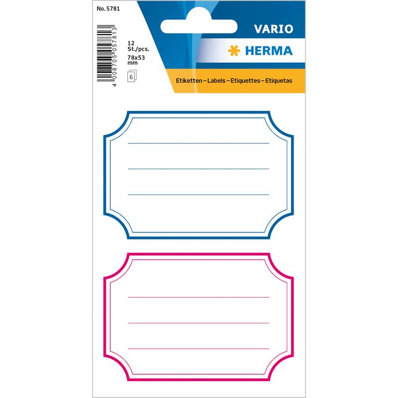 HERMA Buchetiketten, blauer/roter Rand, 78 x 53 mm
