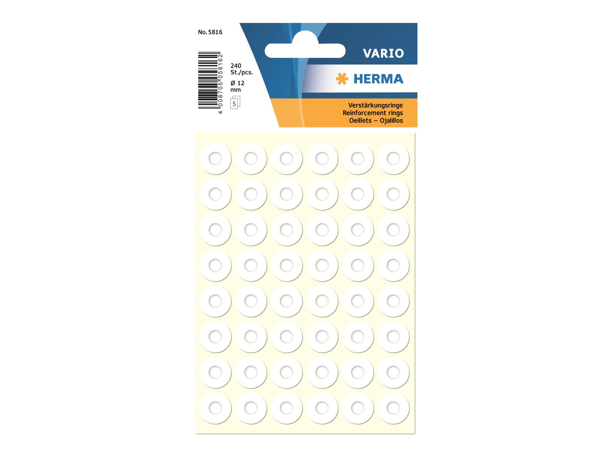 Packung HERMAS VARIO transparente Filzgleiter, 240 selbstklebende runde Unterlagen in verschiedenen Größen zum Schutz von Böden und Möbeln.