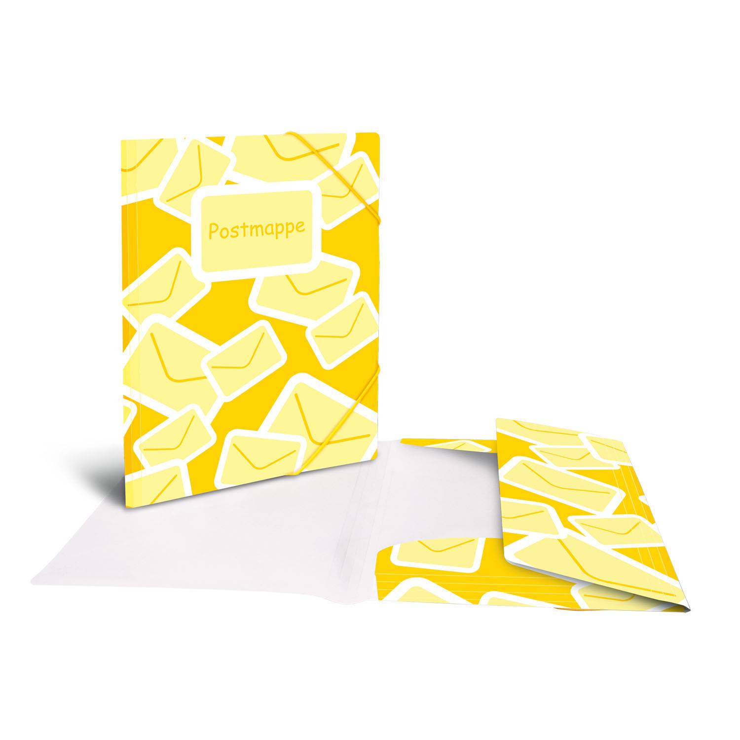 HERMA 7129, Postmappe, gelb, A4, PP bedruckt, mit 3 Einschlagklappen, Gummizug