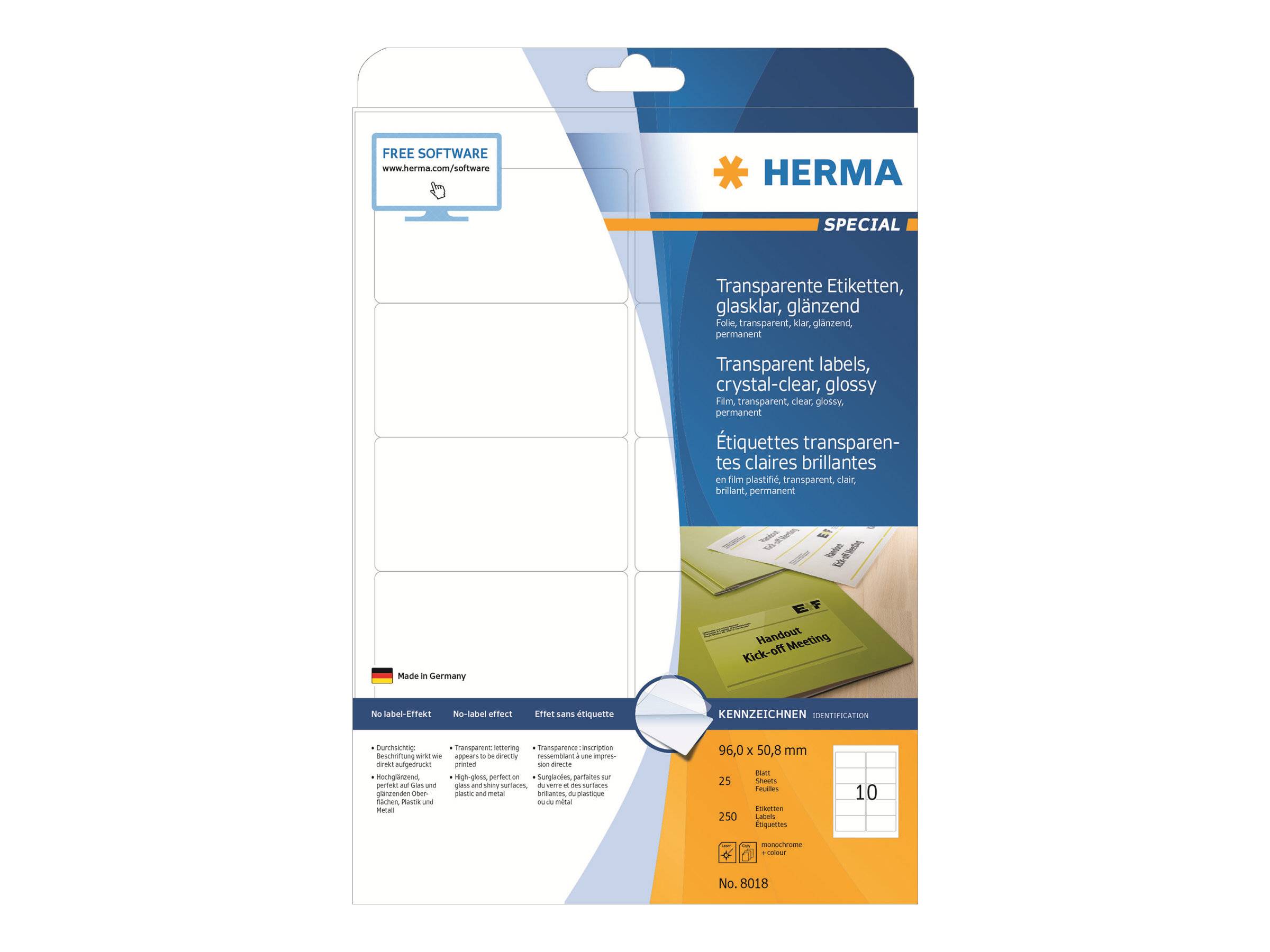 HERMA - Selbstklebend - durchsichtig - 50.8 x 96 mm 250 Etikett(en) (25 Bogen x 10)