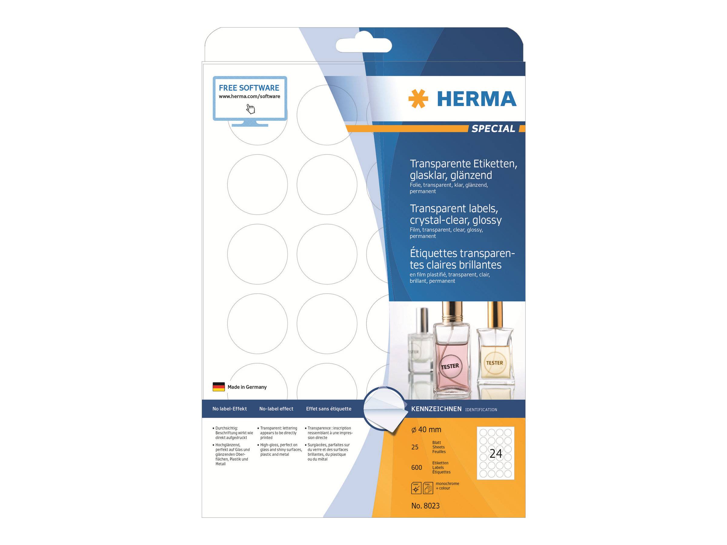 HERMA - Selbstklebend - durchsichtig - 40 mm rund 600 Etikett(en) (25 Bogen x 24)