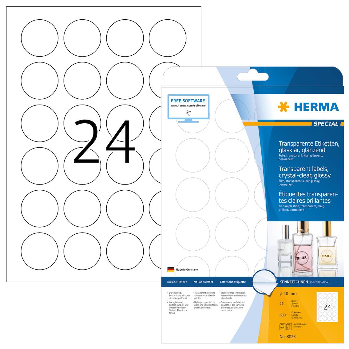 HERMA - Selbstklebend - durchsichtig - 40 mm rund 600 Etikett(en) (25 Bogen x 24)