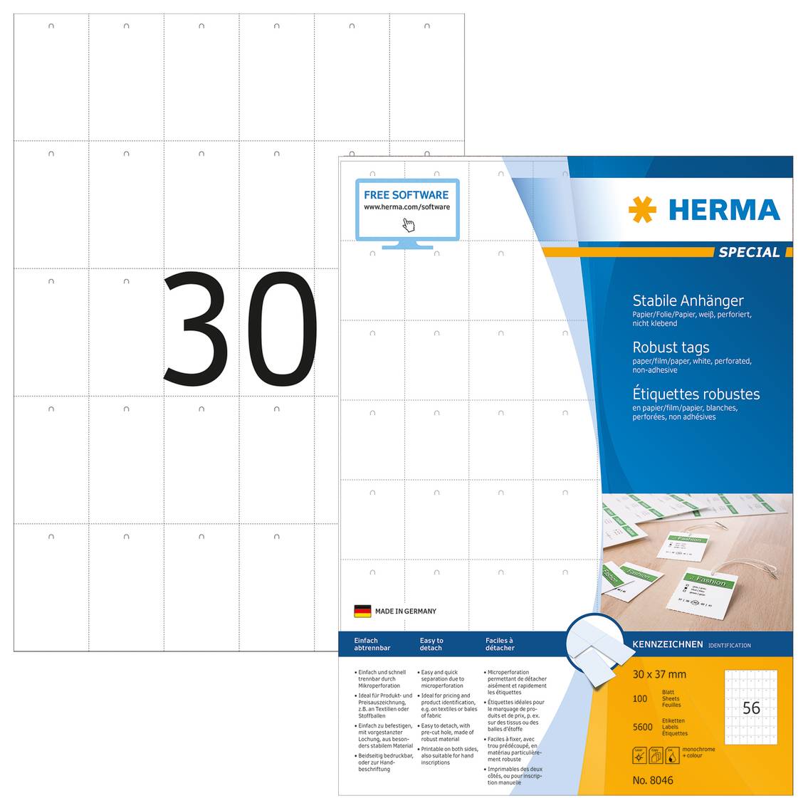 HERMA Special - Papier - perforiert - weiß - 35 x 59.4 mm 3000 Etikett(en) (100 Bogen x 30)