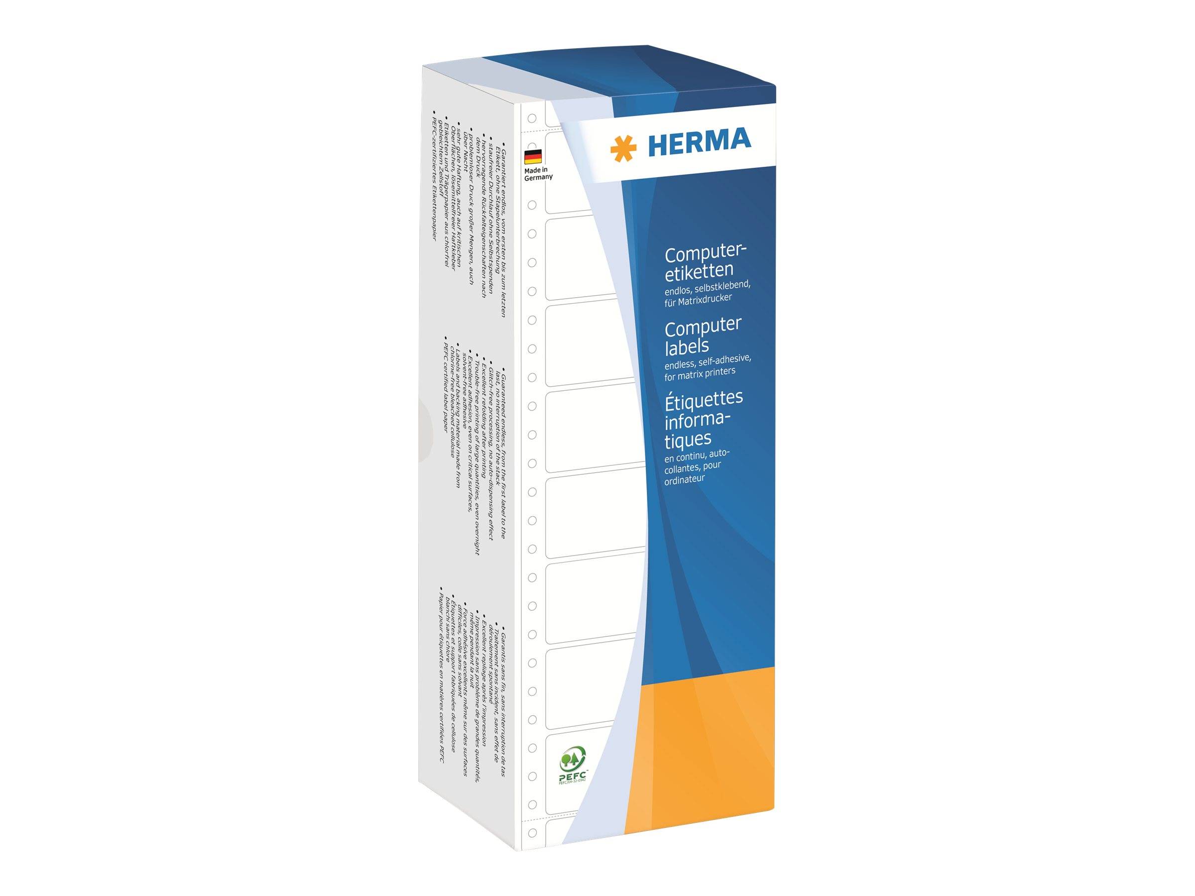 HERMA Computer labels - Papier - matt - permanent selbstklebend - perforiert - weiß - 50.8 x 23 mm 12000 Etikett(en) (2 Bogen x 6000)