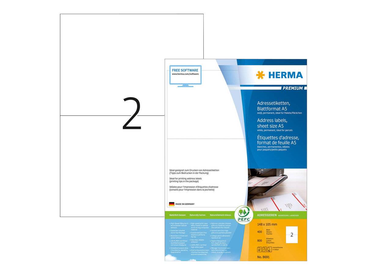 HERMA Special - Matt - selbstklebend - weiß - 148 x 105 mm 800 Etikett(en) (400 Bogen x 2)