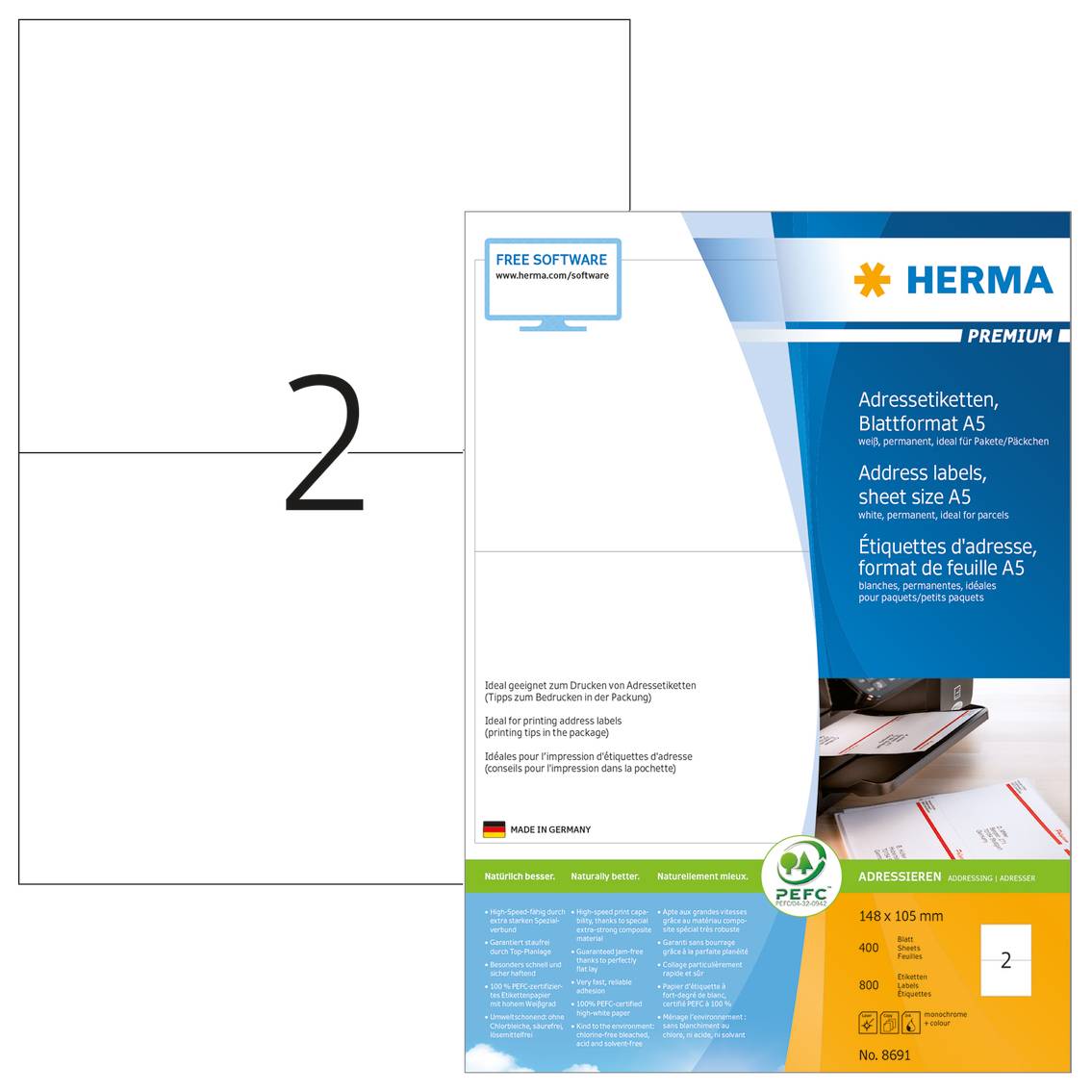HERMA Special - Matt - selbstklebend - weiß - 148 x 105 mm 800 Etikett(en) (400 Bogen x 2)