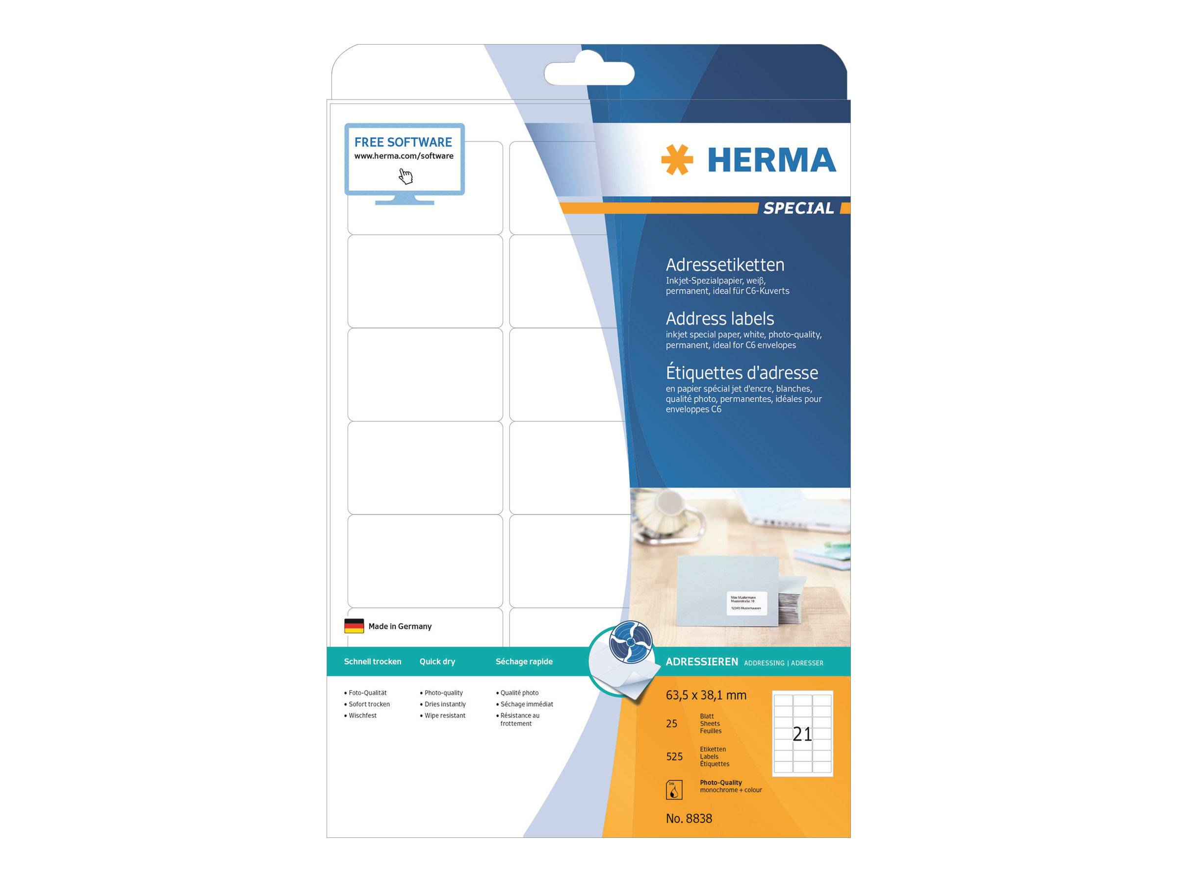 HERMA Special - Papier - matt - permanent selbstklebend - beschichtet - weiß - 63.5 x 38.1 mm - 90 g/m² - 525 Etikett(en) (25 Bogen x 21)