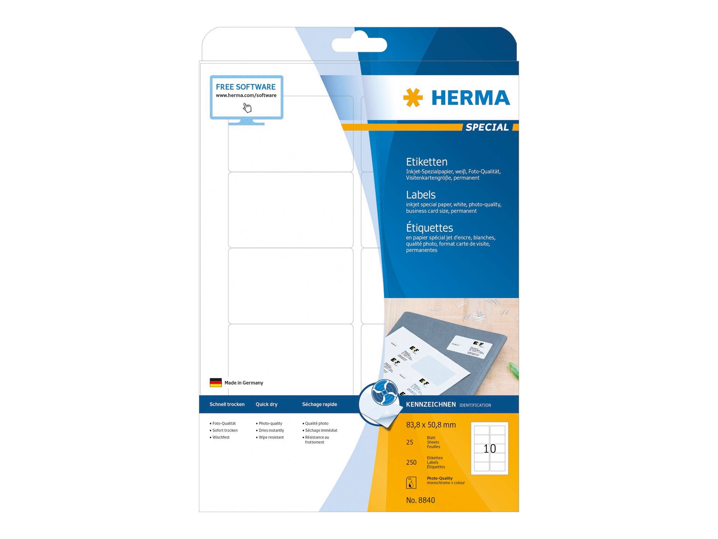 HERMA Special - Papier - matt - permanent selbstklebend - beschichtet - weiß - 83.8 x 50.8 mm - 90 g/m² - 250 Etikett(en