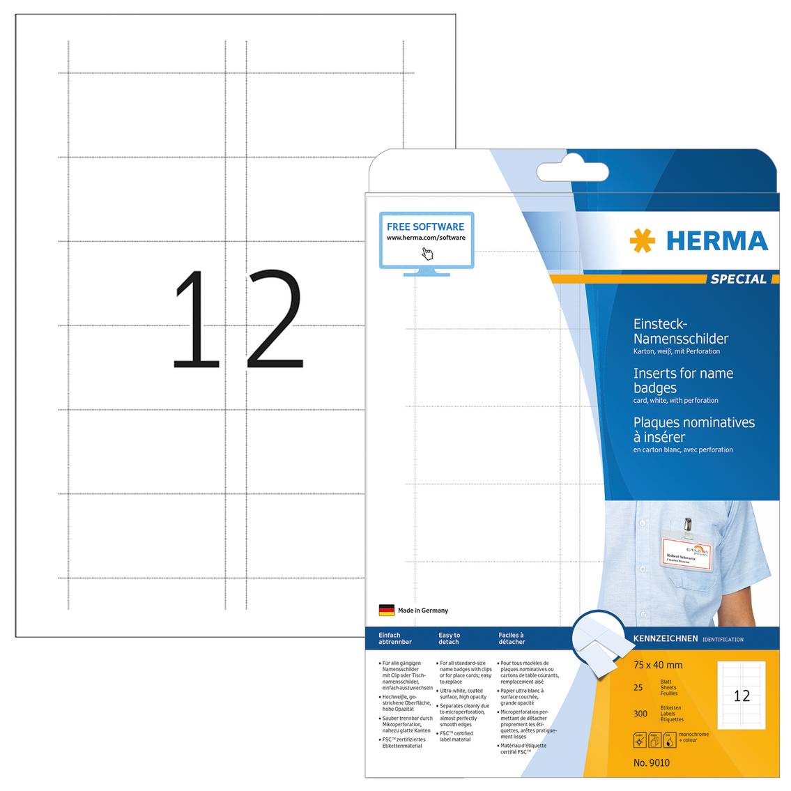 HERMA Special - Nicht klebend - perforiert - weiß - 75 x 40 mm 300 Karte(n) (25 Bogen x 12)