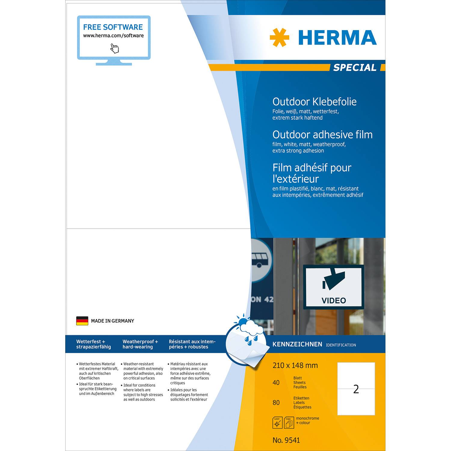 HERMA 9541, Weiß, Rechteck, A4, Universal, Polyethylen, Matte