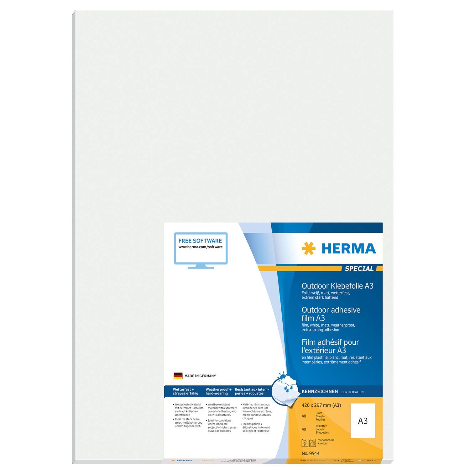 HERMA Special - Polyethylen (PE) - matt - extrem stark haftend - weiß - A3 (297 x 420 mm)