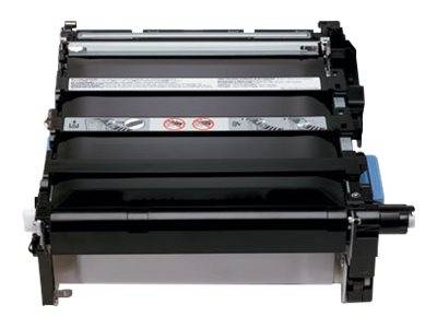Schwarze Druckertoner-/Trommelpatrone auf weißem Hintergrund, gezeigt in einem produktstilisierten Bild.