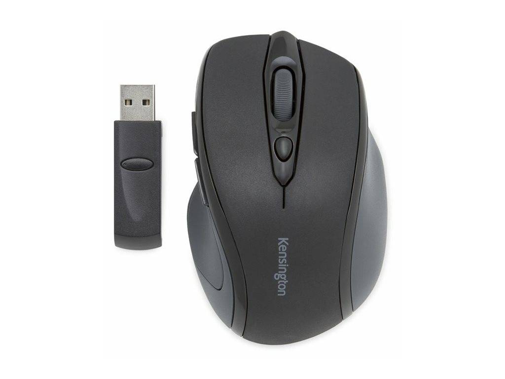Kabellose Computermaus und USB-Empfänger-Dongle auf weißem Hintergrund gezeigt, was ein schnurloses Maus-Set anzeigt.