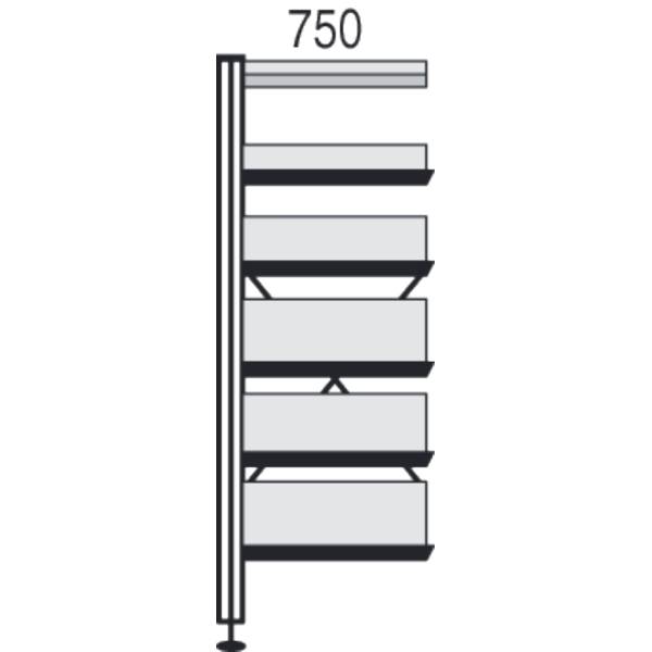 Bibliotheks-Regal libra Regalfeld 1 Fach-/4 Böden 75x30x230cm schwarz/lichtgrau