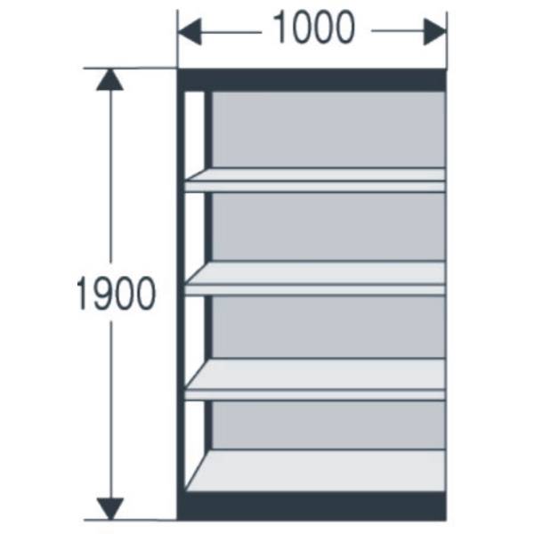 Büroregal Progress 2000 100x30x190cm 5 Böden m. Rückwand schwarz/lichtgrau