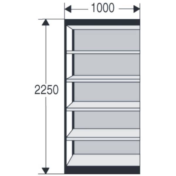 Büroregal Progress 2000 100x30x225cm 6 Böden m. Rückwand schwarz/lichtgrau
