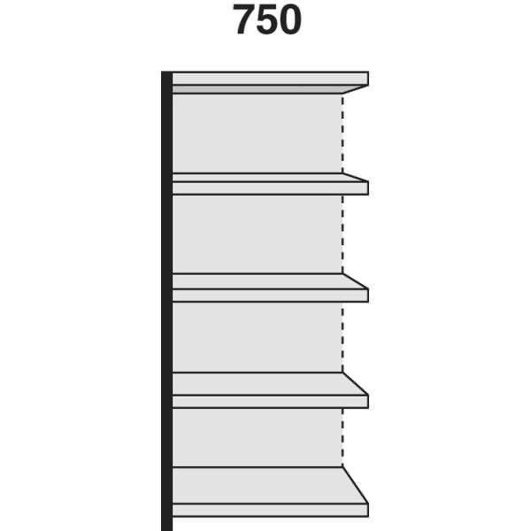 Regalfeld Stora 100 HxBxT 190x75x40cm 5 Böden mit Rückwand silber/lichtgrau