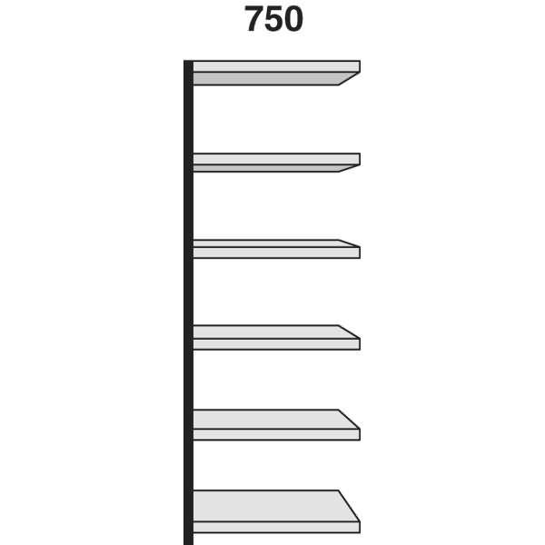 Regalfeld Stora 100 HxBxT 225x75x40cm 6 Böden ohne Rückwand silber/lichtgrau