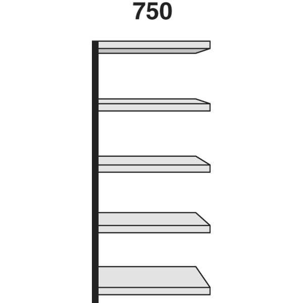 Regalfeld Stora 100 HxBxT 190x75x50cm 5 Böden ohne Rückwand silber/lichtgrau