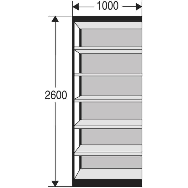Büro-Regal Progress 2000 Regalfeld HxBxT 2600x1000x300mm 7 Böden Rückwand silber
