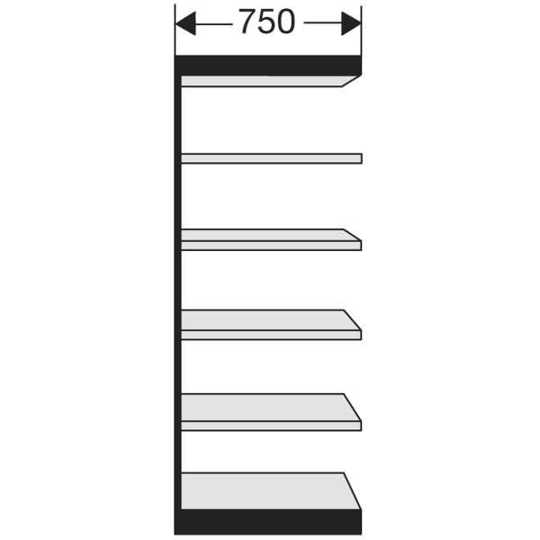 Büro-Regal Progress 2000 Regalfeld HxBxT 2250x750x300mm 6 Böden silber