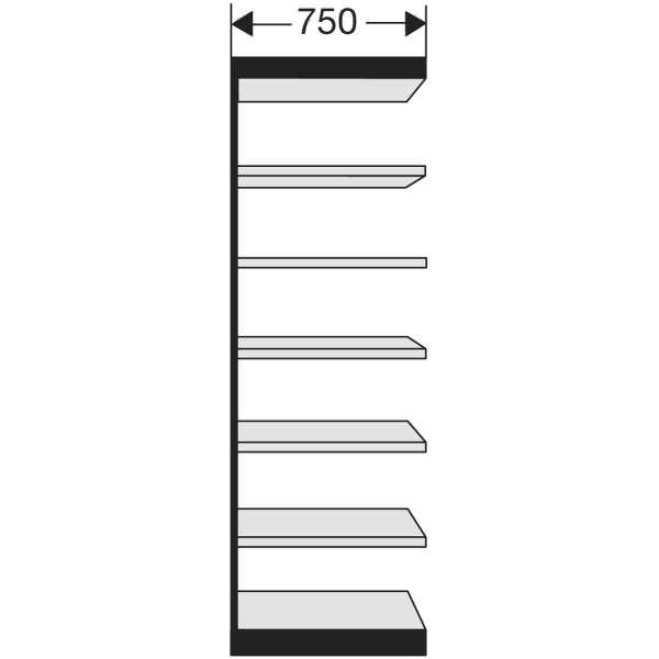 Büro-Regal Progress 2000 Regalfeld HxBxT 2600x750x300mm 7 Böden silber