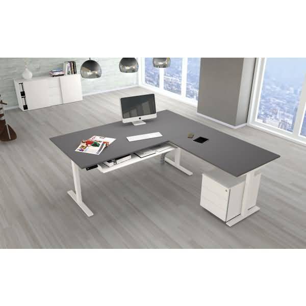 Sitz-/Stehtisch Move 3 elektr. höhenverstellbar BxT 180x180cm + Anbautisch grafit