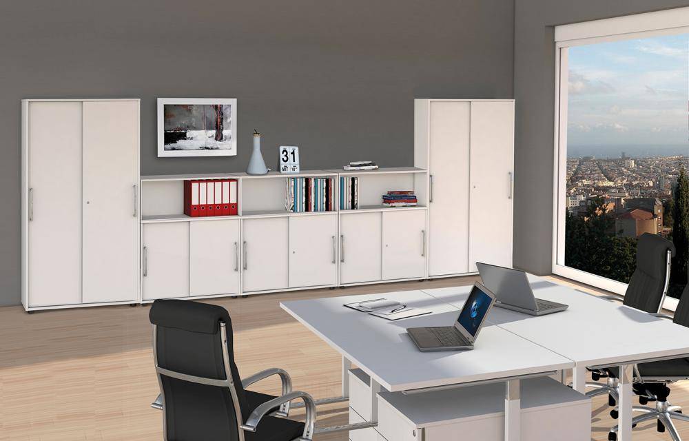 Schiebtürenschrank 3 OH 102x38x110 cm, Weiß