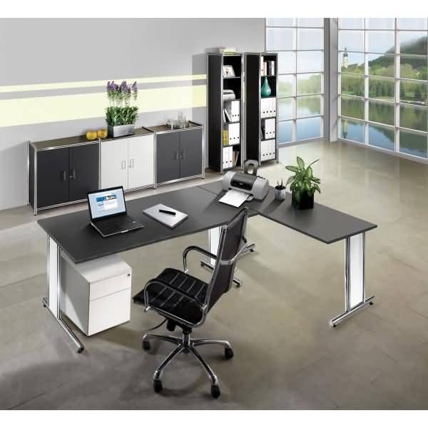 Schreibtisch Artline Holzdekor / Anbau C-Fuß 160x180x68-82cm anthrazit