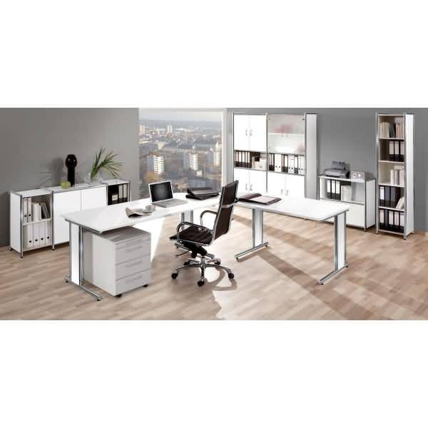 Schreibtisch Artline Holzdekor / Anbau C-Fuß 160x180x68-82cm weiß