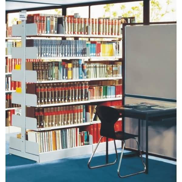 Bibliotheks-Regal Univers Ständer doppelseitig Grundfeld BxH 100x225cm lichtgrau
