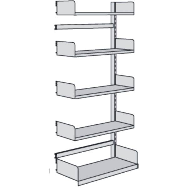 Bibliotheks-Regal Univers einseitig Anbaufeld 100x30x200cm mit 5 Böden lichtgrau