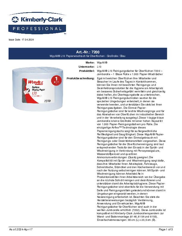 Putztuch WYPALL L10 EXTRA 7200 L380xB240ca.mm blau 1-lagig