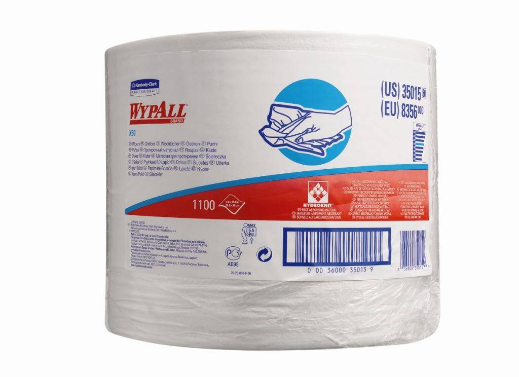 Vliestuch - WYPALL X50 - Großrolle, Vliestuch, weiß, 24,9 x 34,0 cm, 1100 Blatt/Rolle, 1 Rolle/VE, 42 VE/Palette