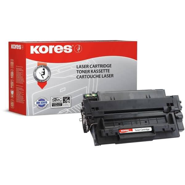 Kores Laserdrucker-Tonerkartusche, die vor ihrer rot-grauen Einzelhandelsverpackung gezeigt wird, gekennzeichnet mit 