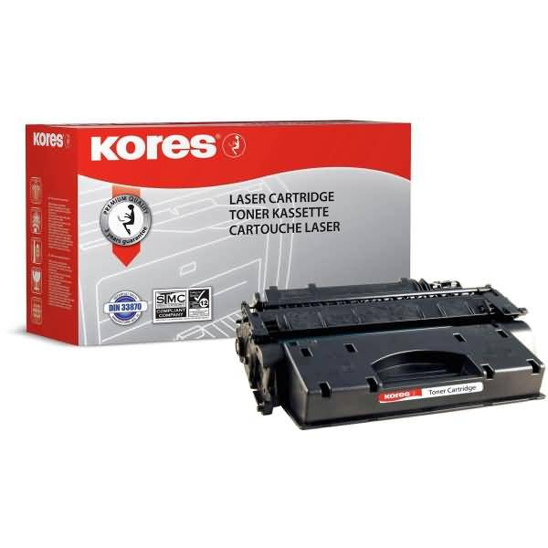 Kores Laser-Tonerpatrone, abgebildet neben ihrer rot-grauen Produktverpackung.