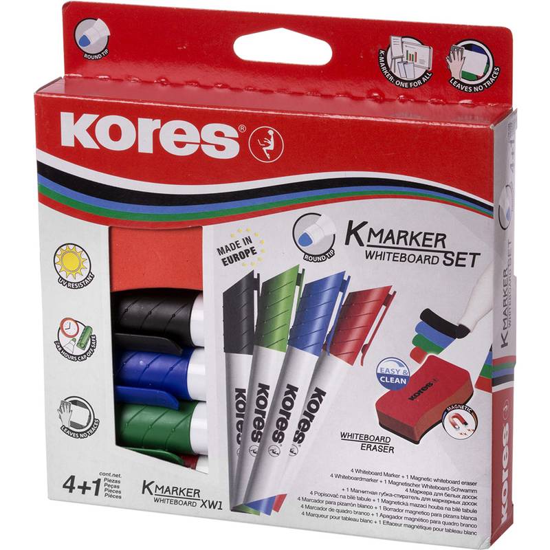 Kores Whiteboard-Marker Set, 4 Marker + Tafellöscher