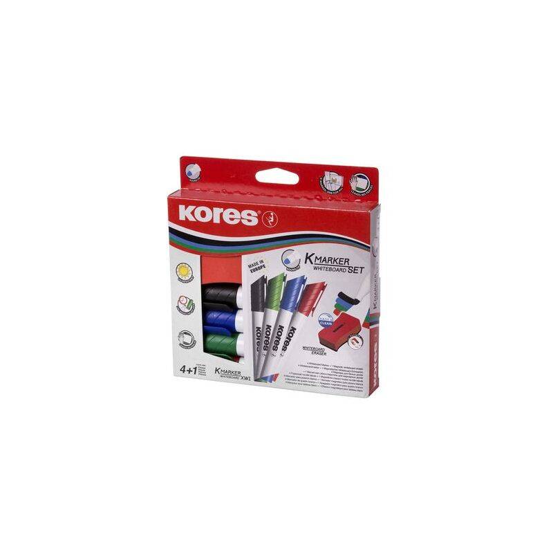 Kores Whiteboard-Marker Set, 4 Marker + Tafellöscher