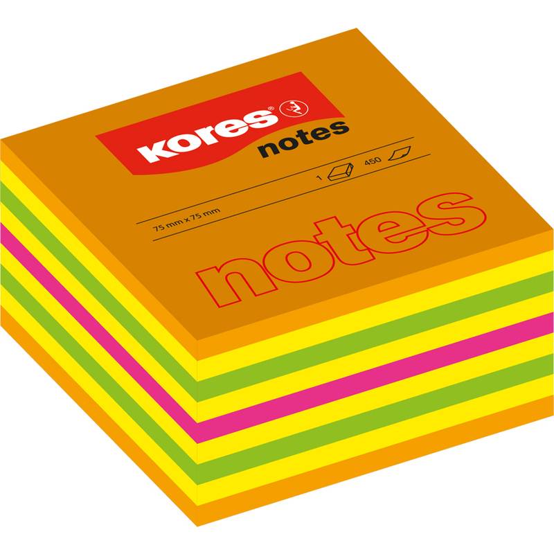 Kores Haftnotizen Würfel, 75 x 75 mm, neonfarben, 5-farbig