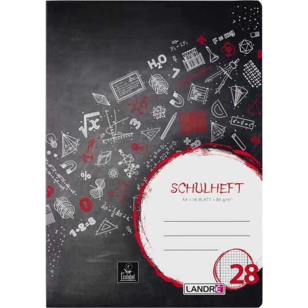 Schulheft A4 16 Blatt 80 g/qm Lineatur 28 (kariert mit Doppelrand)