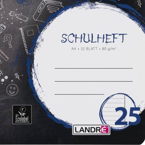 Schulheft A4 32 Blatt 80 g/qm Lineatur 25 (liniert mit Rand rechts)