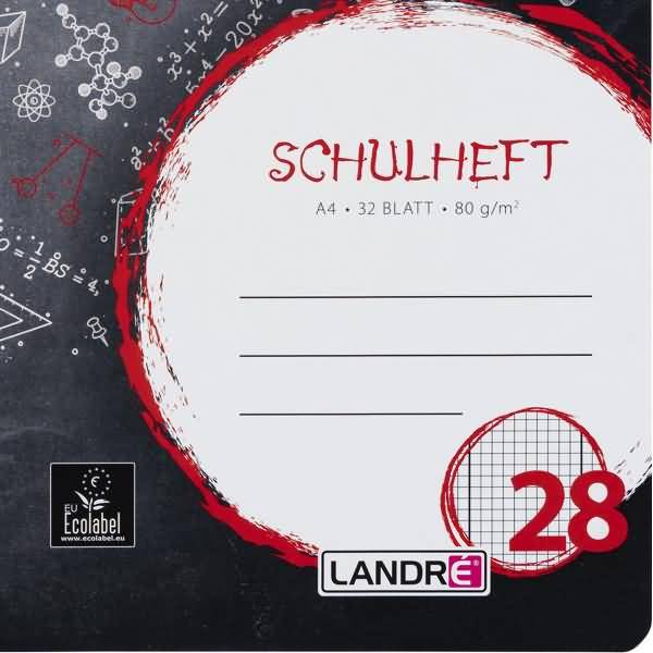 Schulheft A4 32 Blatt 80 g/qm Lineatur 28 (kariert mit Doppelrand)