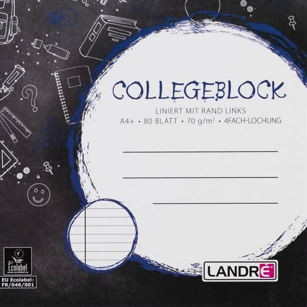 Collegeblock College A4+ 80 Blatt 70 g/qm 4-fach gelocht liniert