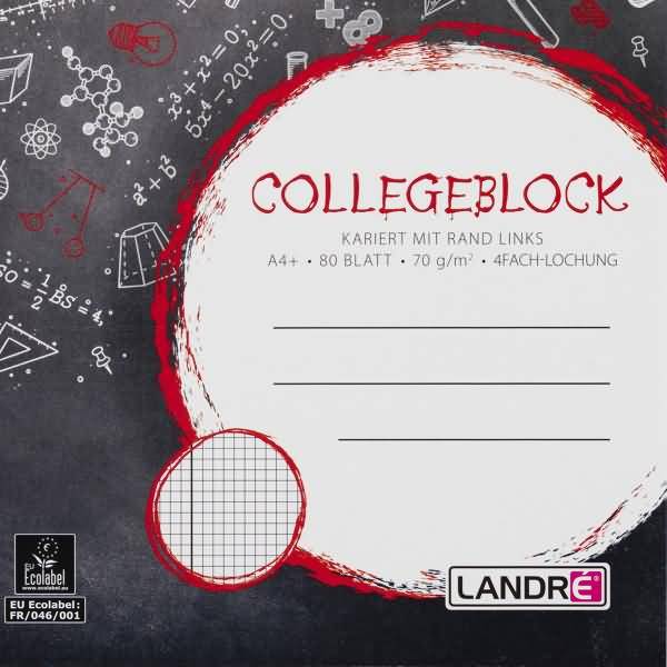 Collegeblock College A4+ 80 Blatt 70 g/qm 4-fach gelocht kariert