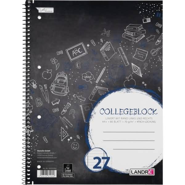Collegeblock College A4+ 80 Blatt 70 g/qm 4-fach gelocht liniert