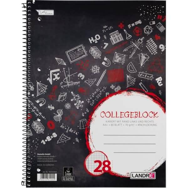 Collegeblock College A4+ 80 Blatt 70 g/qm 4-fach gelocht kariert