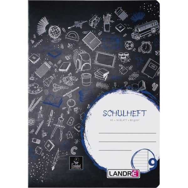 Schulheft A5 16 Blatt 80 g/qm Lineatur 9 (liniert mit Rand rechts)