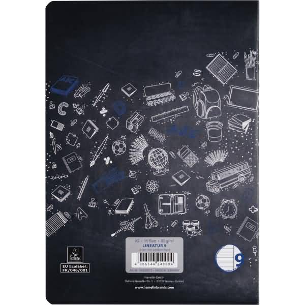 Schulheft A5 16 Blatt 80 g/qm Lineatur 9 (liniert mit Rand rechts)
